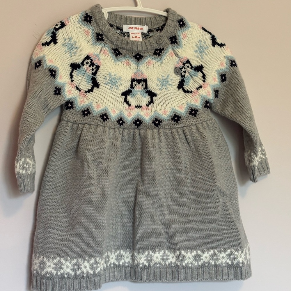 Joe Fresh Gray Knit Dress with Penguin Pattern
